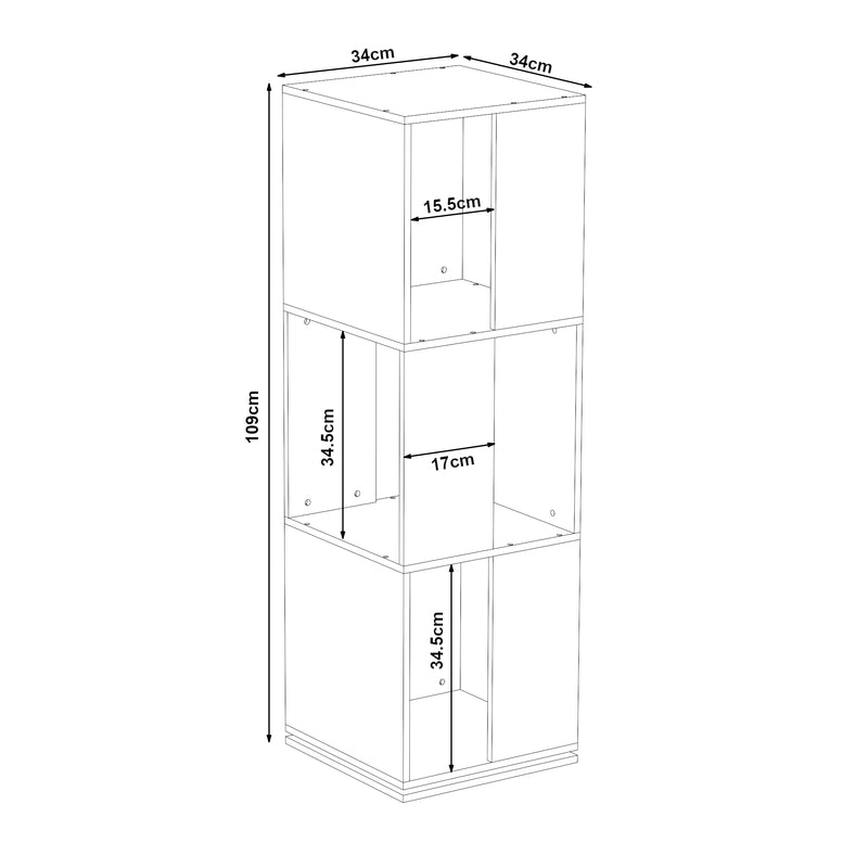 Maßskizze Otočné knihovny Fjelmarirg 109x34x34 cm Bílá [en.casa]