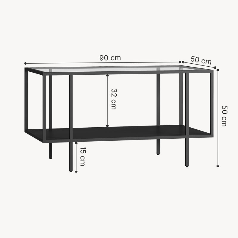 Maßskizze Konferenční stolek Nynna 90x50x50 cm Černý [en.casa]