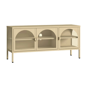 Vitrínkový sideboard Klippestad ocel 118x35x55 cm velbloudí barva [en.casa]