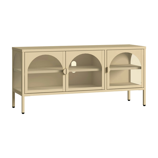 Vitrínkový sideboard Klippestad ocel 118x35x55 cm velbloudí barva [en.casa]