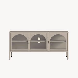Vitrínová komoda Klippestad ocel 118x35x55 cm velbloudí barva [en.casa]