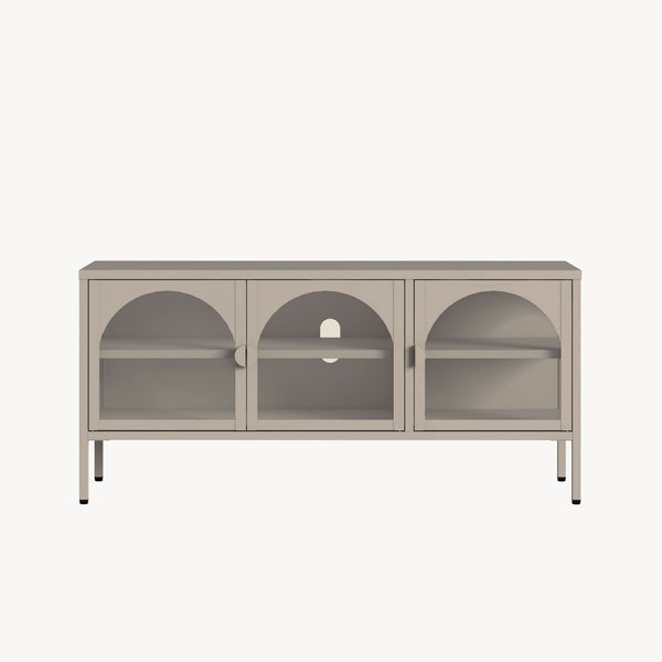 Vitrínová komoda Klippestad ocel 118x35x55 cm velbloudí barva [en.casa]