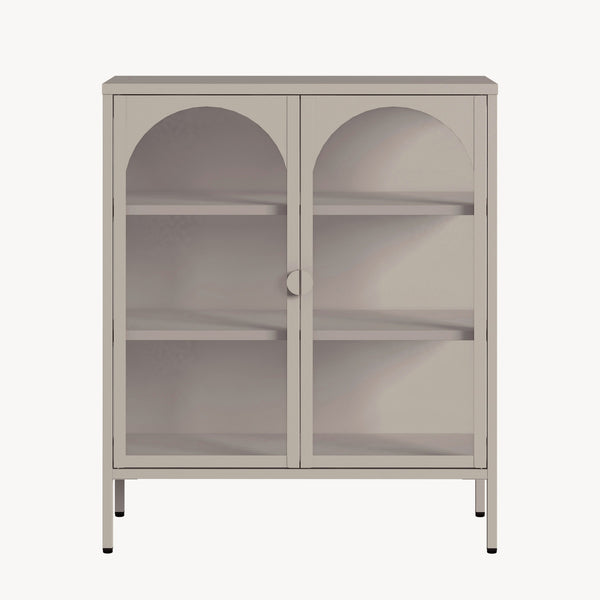 Vitrínkový sideboard Klippestad ocel 95x80x35 cm velbloudí barva [en.casa]