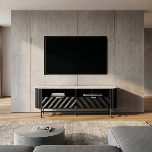 TV-Lowboard Olvehok 140x40x55 cm Černá/mramorový vzhled, bílá [en.casa]