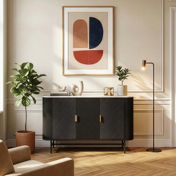 Sideboard Olvehok 110x40x77 cm Černá/mramorový vzhled, bílá [en.casa]
