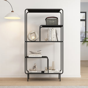 Knihovna Færder ocel 145x76x33 cm černá [en.casa]
