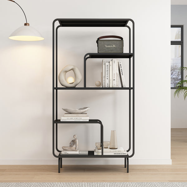 Knihovna Færder ocel 145x76x33 cm černá [en.casa]