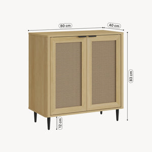 Sideboard Lukhomso 83x80x40 cm dubový vzhled / ratanový vzhled [en.casa]