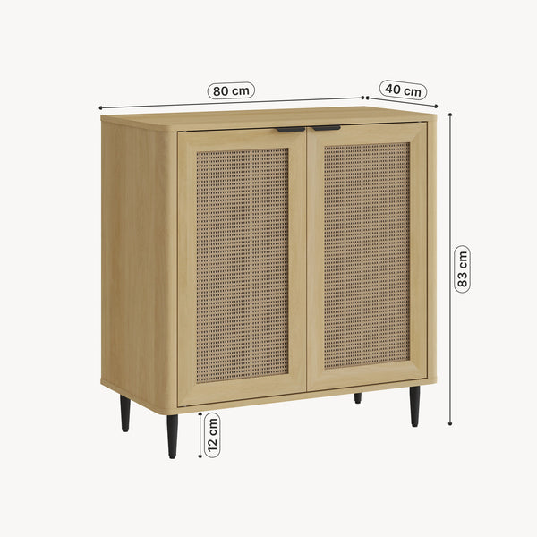 Sideboard Lukhomso 83x80x40 cm dubový vzhled / ratanový vzhled [en.casa]