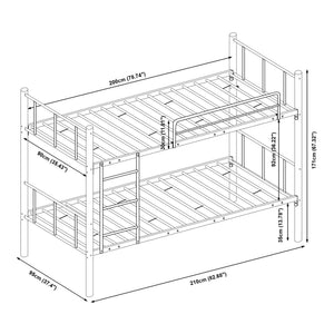 Patrová postel z kovu Berimma se 2 matracemi 90x200 cm černá [en.casa]