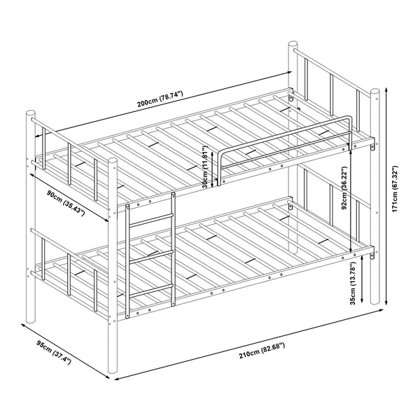 Patrová postel z kovu Berimma se 2 matracemi 90x200 cm černá [en.casa]