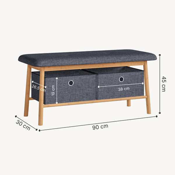 Lavice Vad se 2 úložnými boxy 90x30x45 cm Přírodní/Šedá [en.casa]