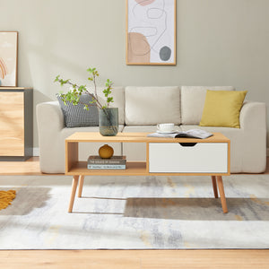 Konferenční stolek Bordkak s šuplíkem 100x48x45 cm dubový dekor/bílý [en.casa]