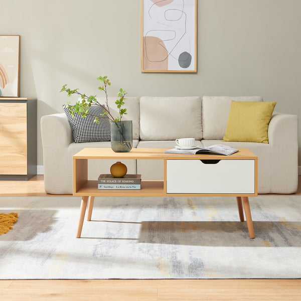 Konferenční stolek Bordkak s šuplíkem 100x48x45 cm dubový dekor/bílý [en.casa]