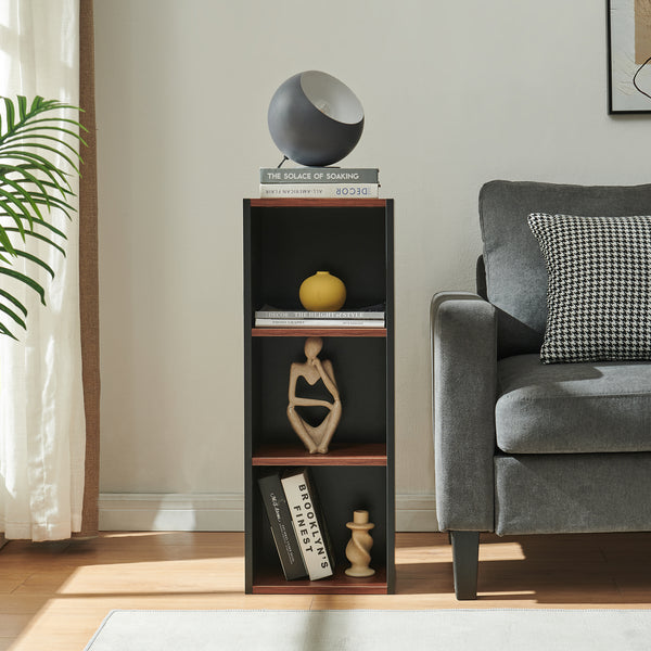 Knihovna 'Trond' s 3 otevřenými přihrádkami 80 x 30 x 23 cm Černá/optika ořechového dřeva