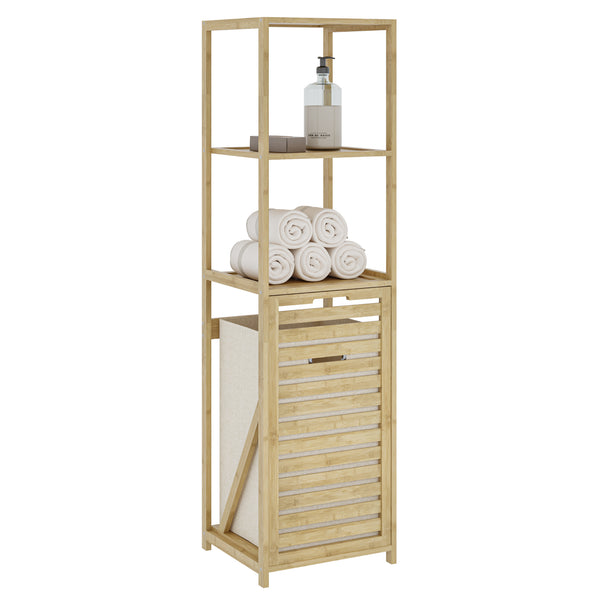 Koupelnový regál s košem na prádlo Anun 130x36x33 cm bambus, barva dřeva [en.casa]