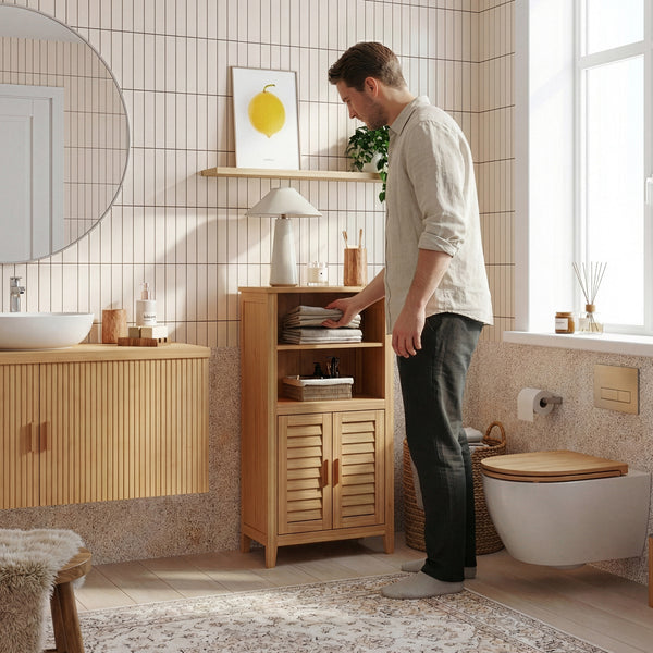 Přístavný skříň Rirg 92x50x25 cm bambus přírodní [en.casa]