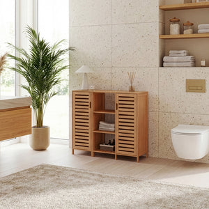 Přístavný skříň Hakseri 2dílný 87x99x33 cm bambus přírodní [en.casa]
