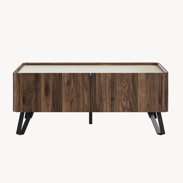Konferenční stolek Trorlon 100x50x40 cm ořechový vzhled/travertin [en.casa]