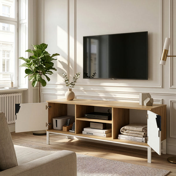 Televizní skříň Kerrköndam 120x40x46 cm dubový dekor/bílá [en.casa]