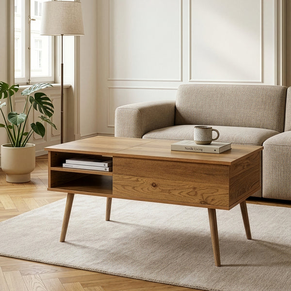 Konferenční stolek Vasdabod s výsuvnou deskou 96x59x50 cm dubový dekor [en.casa]