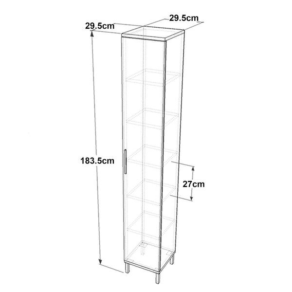 Vysoká skříň Lieto se 6 policemi 183,5 x 29,5 x 29,5 cm šedý dub [en.casa]