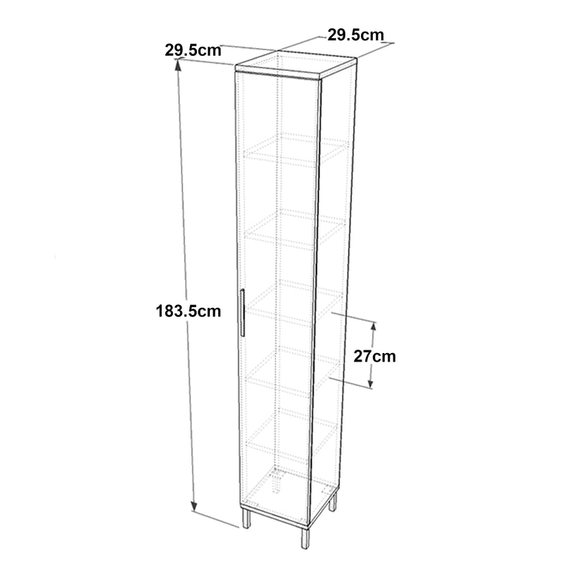 Maßskizze Vysoká skříň Lieto se 6 policemi 183,5 x 29,5 x 29,5 cm šedý dub [en.casa]