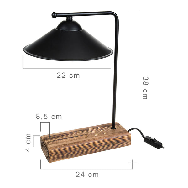 Stolní lampa Folkestone E27 Masivní dřevo Kov Černá / Dřevo [lux.pro]