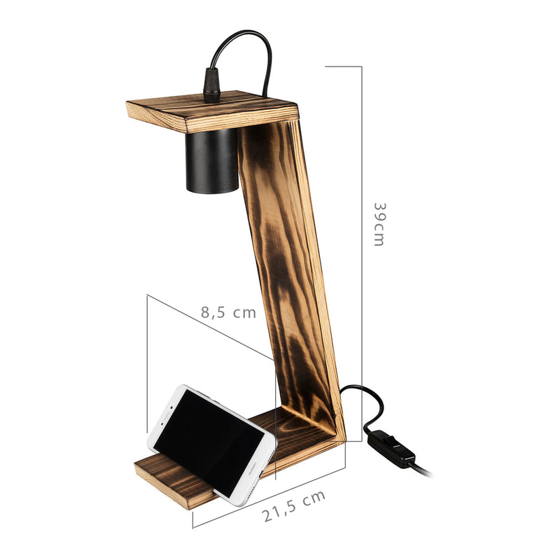 Měřítkový nákres Stolní lampa Gillingham E27 Masivní dřevo Černá / Dřevěný vzhled [lux.pro]