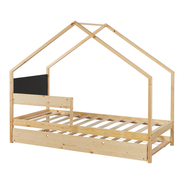 Postel dům Sodankylä 90x200cm s vysouvacím lůžkem borovicové dřevo přírodní [en.casa]