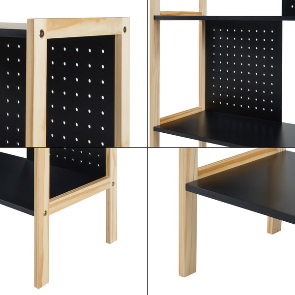 Stojací police Dønna 120x63x28cm Černá/Dřevěná barva [en.casa]