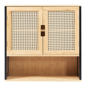 Závěsná skříňka Bad Tervola 60x60x20 cm Černá/Bambus [en.casa]