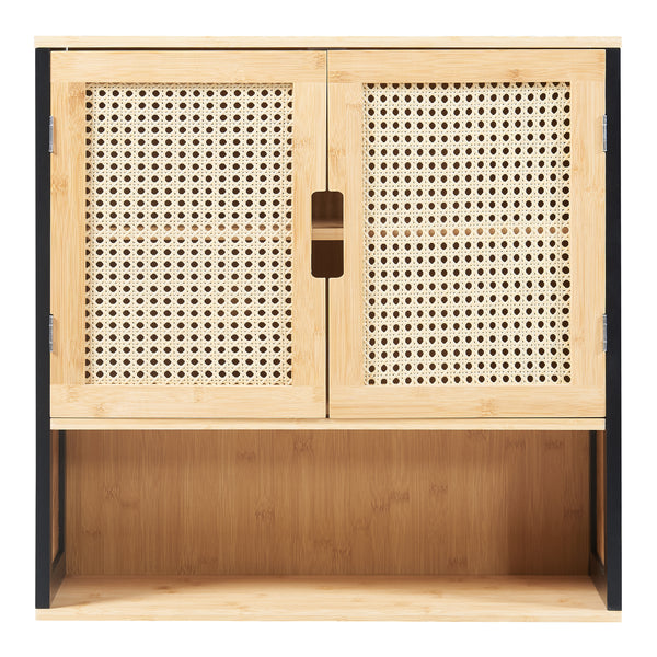 Závěsná skříňka Bad Tervola 60x60x20 cm Černá/Bambus [en.casa]