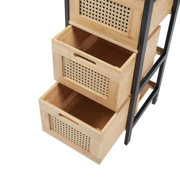 Koupelnová komoda Tervola s 3 zásuvkami Černá/Bambus [en.casa]