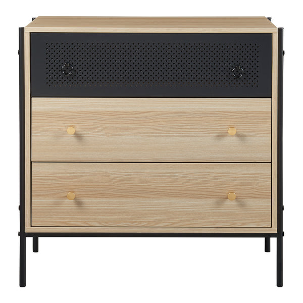 Komoda Tysnes s 3 zásuvkami 80x80x40 cm Dub/Černá [en.casa]