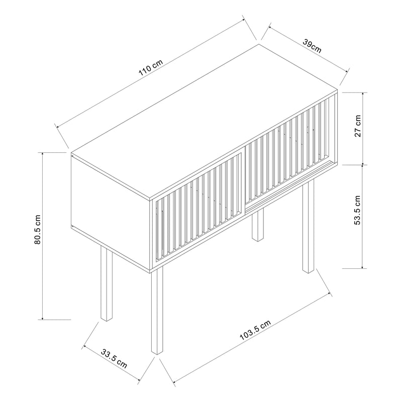Maßskizze Konzolový stolek Ypäjä 110x39x81 cm Bambus [en.casa]