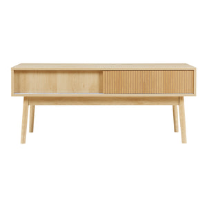 Televizní stolek Landskrona 115x40x48 cm se dvěma posuvnými dveřmi v dubovém dekoru [en.casa]