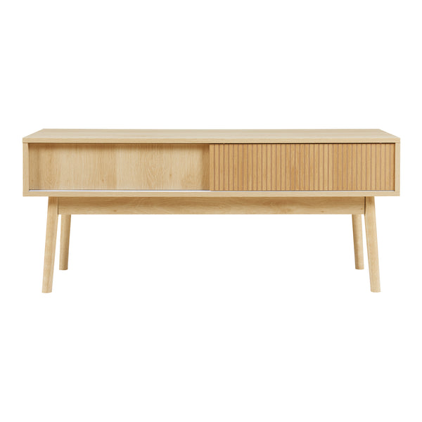 Televizní stolek Landskrona 115x40x48 cm se dvěma posuvnými dveřmi v dubovém dekoru [en.casa]