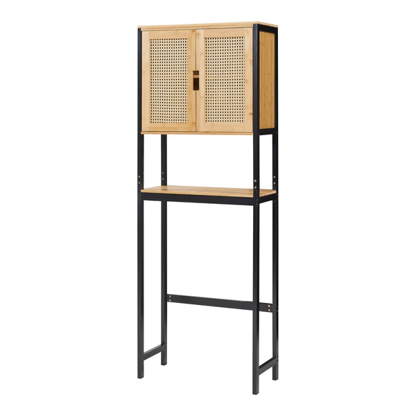 Skříňka na toaletu Tervola 172x63x27 cm Černá/Bambus [en.casa]