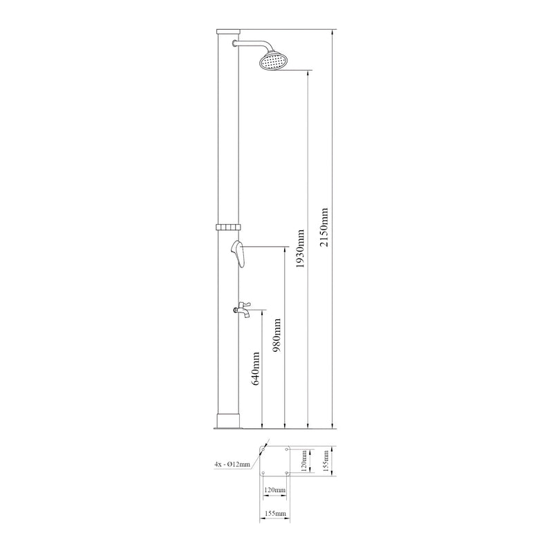 Maßskizze Solární sprcha Frerievn s nožní sprchou 215 cm 18L  [casa.pro]