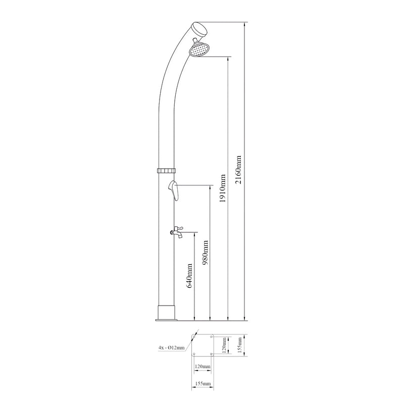 Maßskizze Solární sprcha Kebomi 216 cm 18 L [casa.pro]