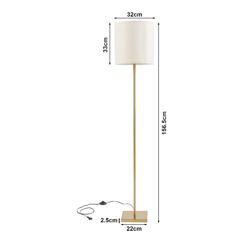 Maßskizze Stojací lampa Fildholm 157 cm mosazná/barva lněného vzhledu [lux.pro]