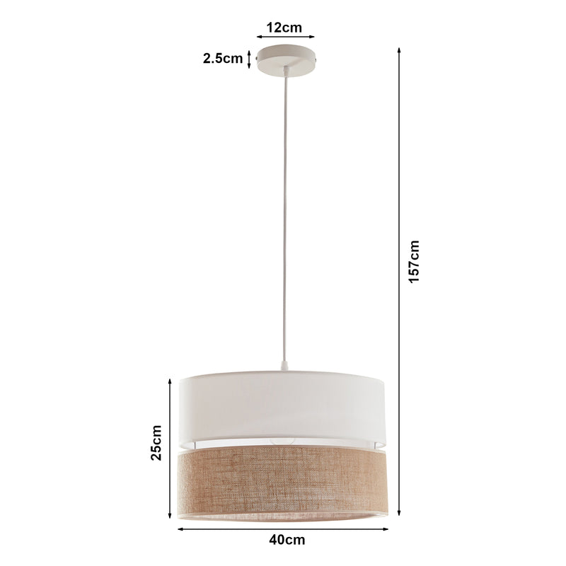 Maßskizze Závěsná lampa Barton bílá/lenový vzhled [lux.pro]