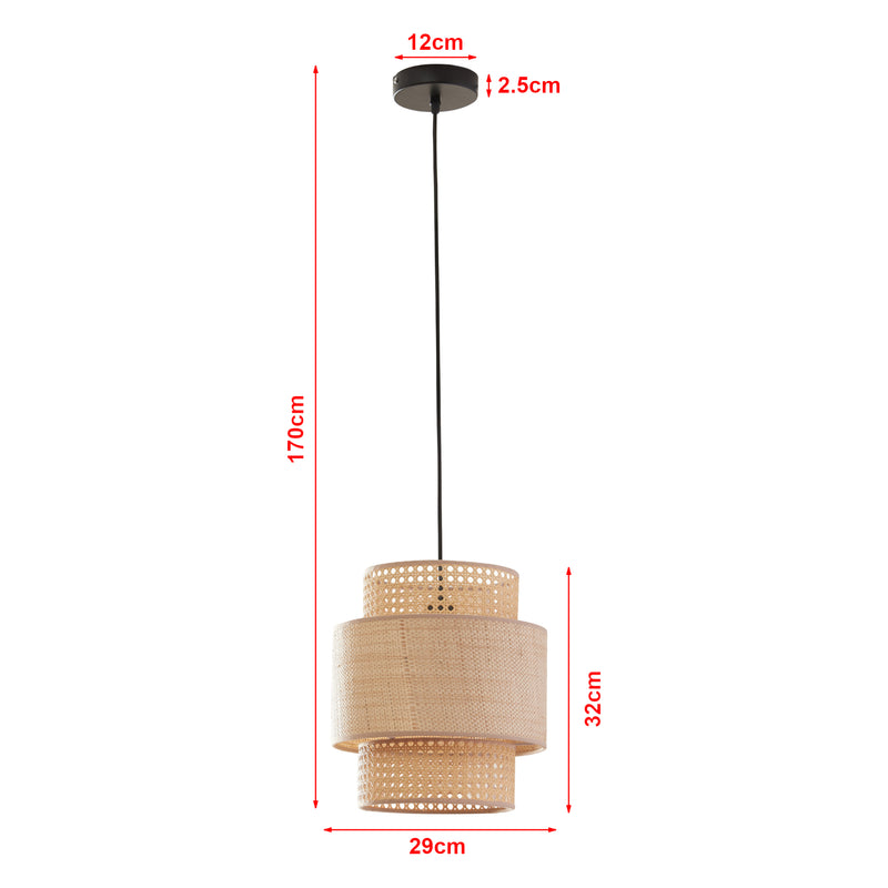 Maßskizze Závěsná lampa Biggar vzhled ratanu/pletený vzor [lux.pro]