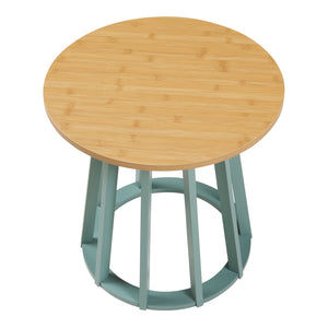 Přístavný stolek Lensuu 48xØ48 cm Pastelově zelený/dub [en.casa]