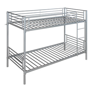 Patrová postel z kovu Soppsar se 2 matracemi 200x90 cm stříbrná [en.casa]