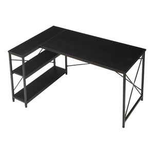Psací stůl Raundsvalt s 1 policí, tvar L, 137x88x75 cm, černý [en.casa]