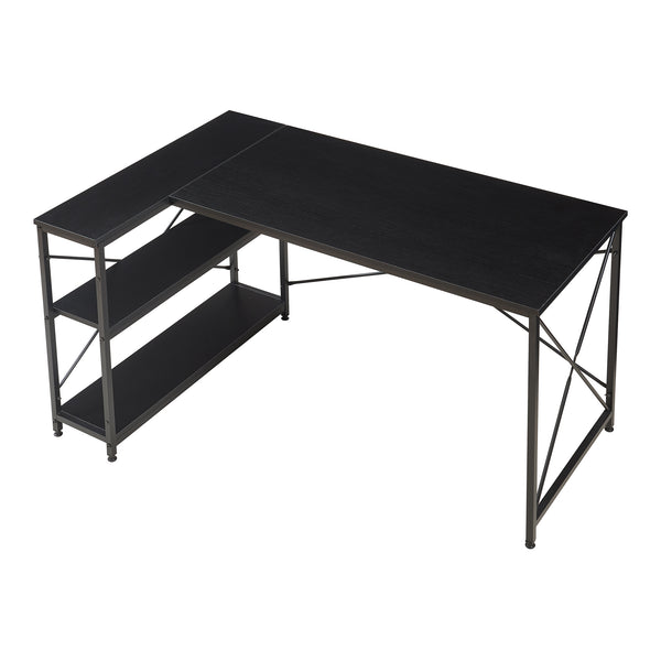 Psací stůl Raundsvalt s 1 policí, tvar L, 137x88x75 cm, černý [en.casa]