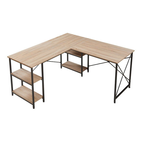 Psací stůl Klirurud se 2 policemi, tvar L, 150x150x75 cm, dubový dekor [en.casa]