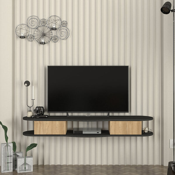 TV závěsný lowboard Nyskiri 150x35x19 cm antracit/dubový dekor [en.casa]
